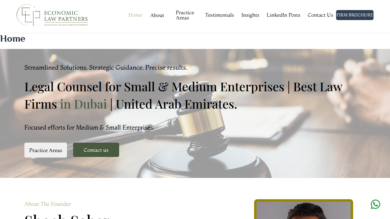 The homepage of ELP Legal, a law firm providing insights into Dubai's real estate regulations.