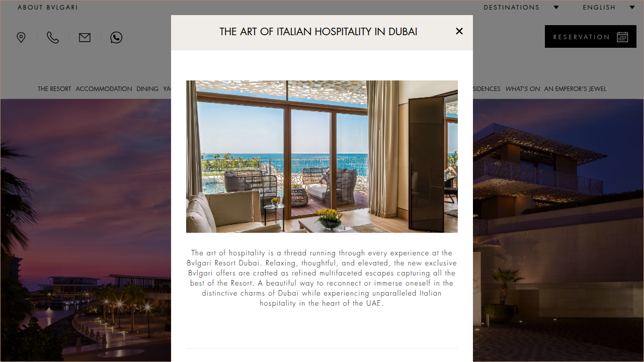 The official website of Bulgari Resort Dubai, showcasing the luxury property mentioned in the article.