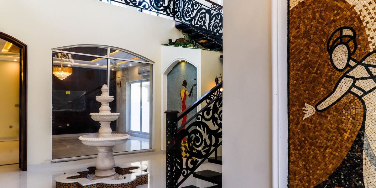 An elegantly designed modern interior of a luxury home, showcasing high-end finishes and spacious living areas.