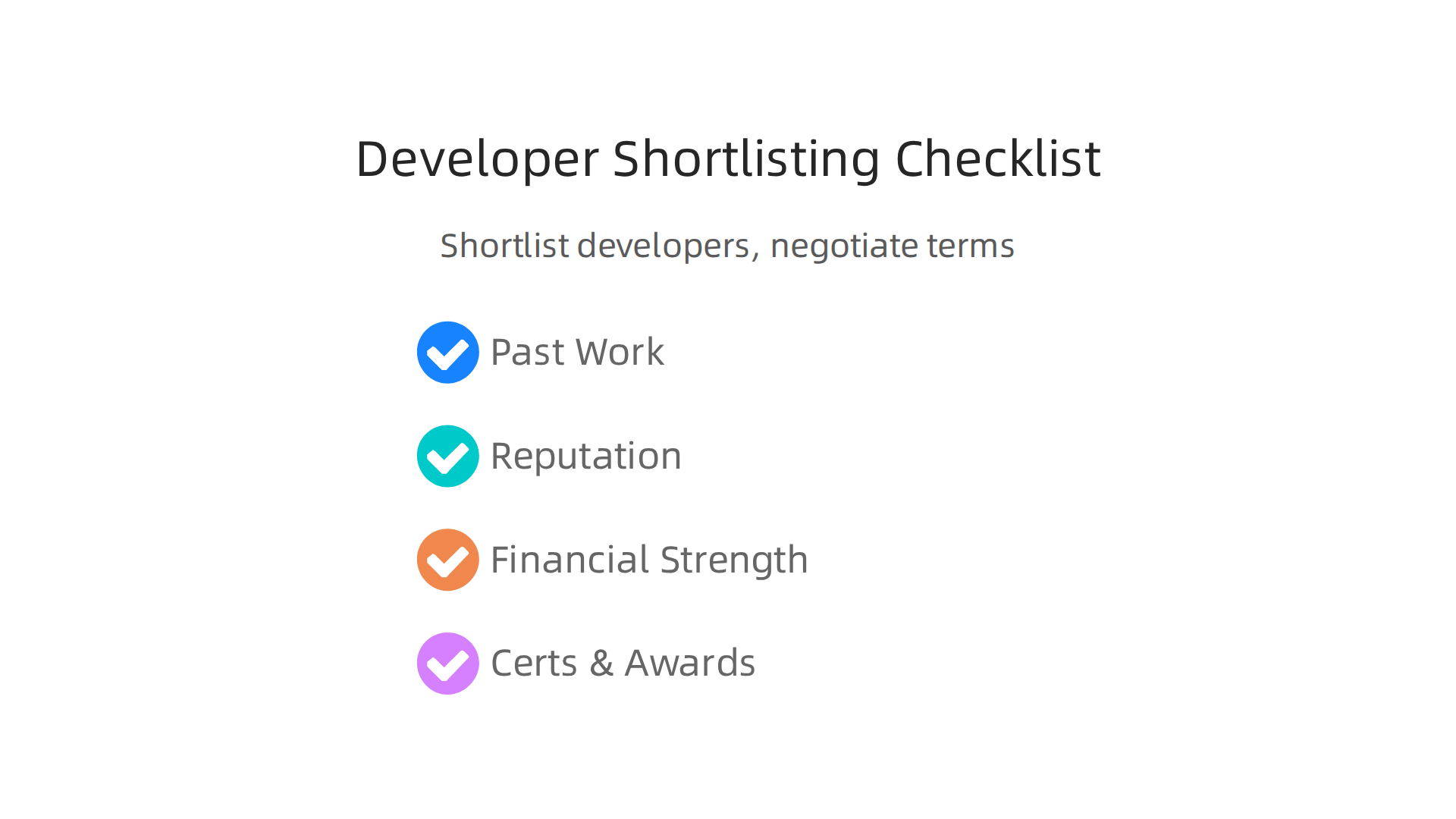 A concise checklist to help buyers shortlist the best real estate developers for their needs.
