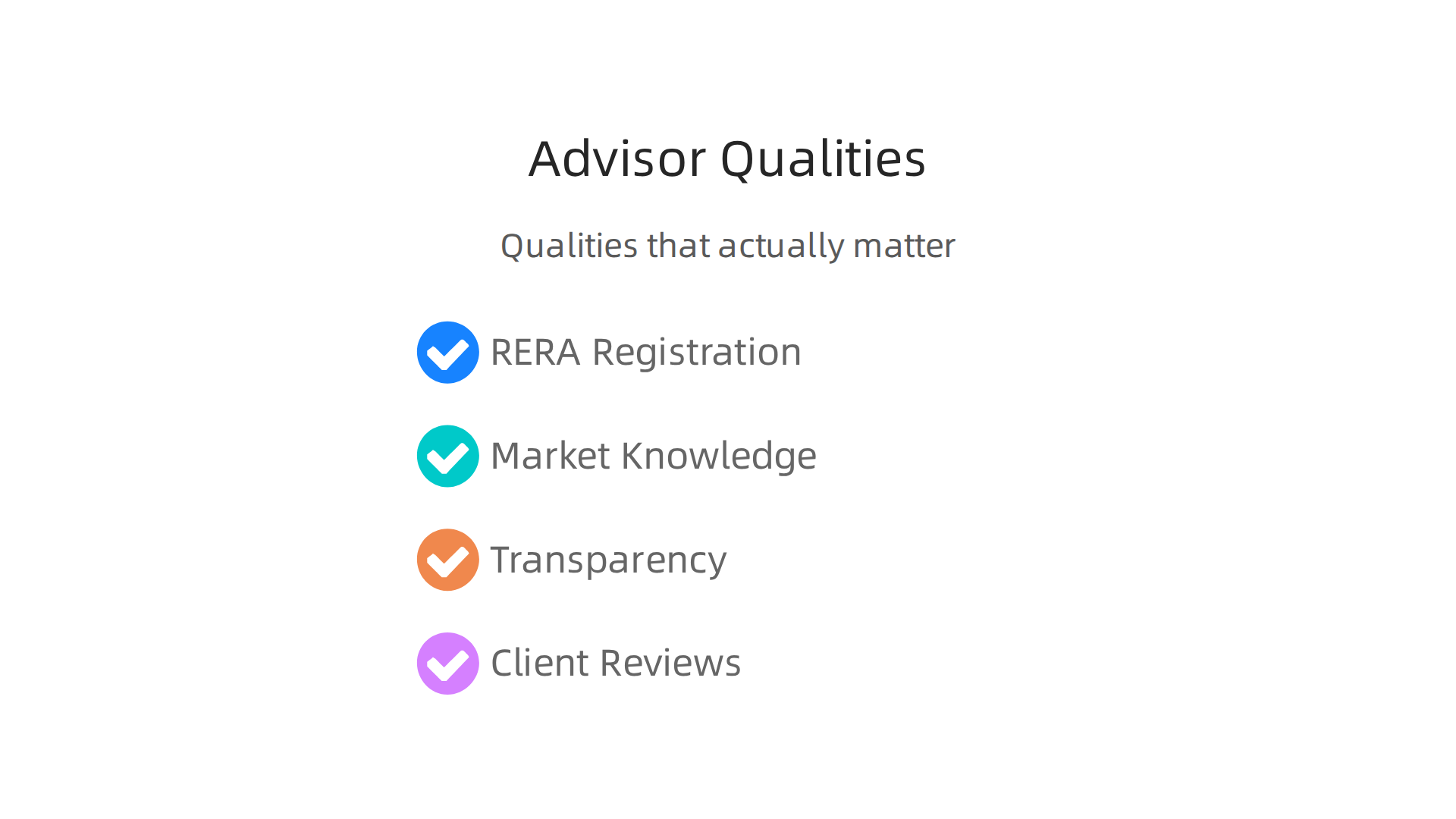 An infographic outlining the essential qualities to look for when selecting a real estate advisor in Dubai.