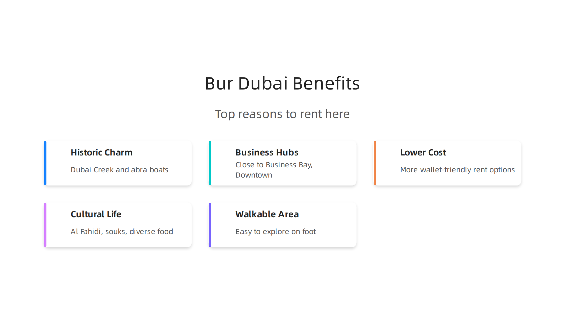 Discover the key advantages that make Bur Dubai a highly sought-after location for apartment rentals.