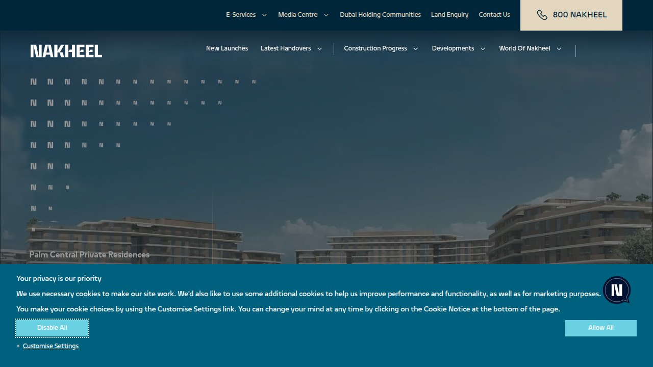 The official website of Nakheel, a major developer responsible for landmark projects like Palm Jumeirah.