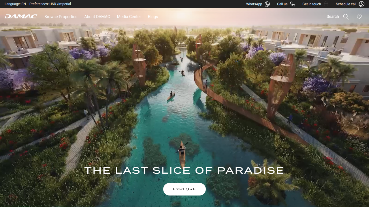The official website of DAMAC Properties, a prominent developer known for luxury homes in Dubai.