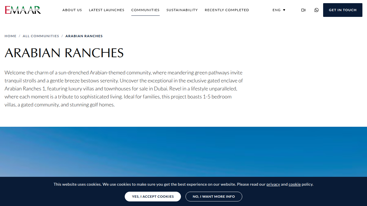The official Emaar website showcasing the master-planned Arabian Ranches community.