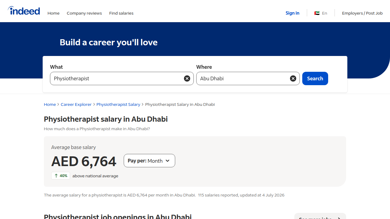 Indeed's career guide offers insights into average physiotherapist salaries in Abu Dhabi, helping professionals manage expectations.
