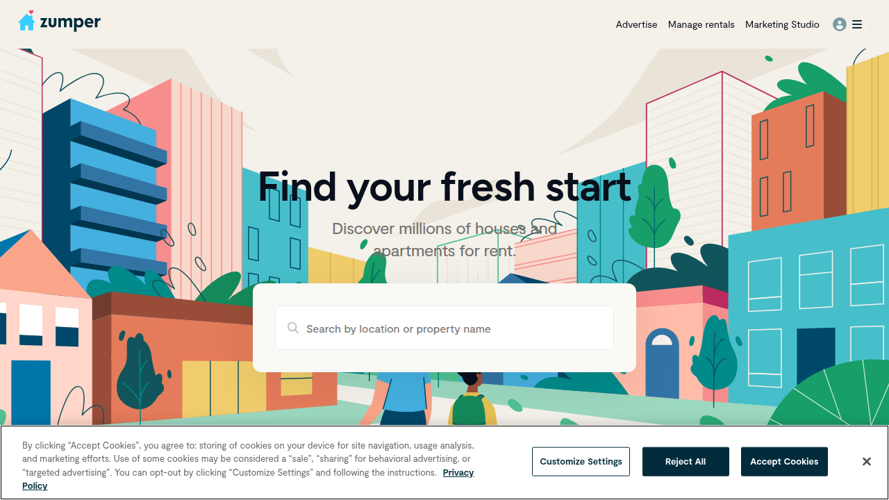 A screenshot of the Zumper website, illustrating effective apartment search filters.